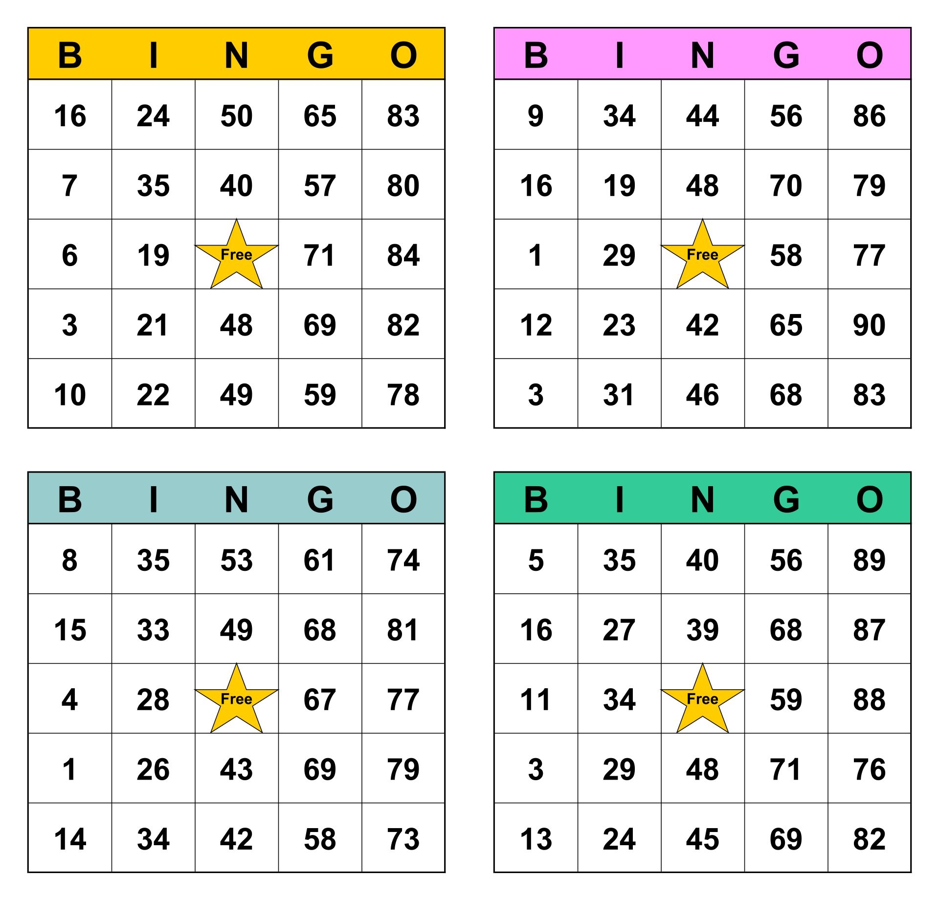 Print Bingo Card 4x A4 Paper For Free Worksheets Library