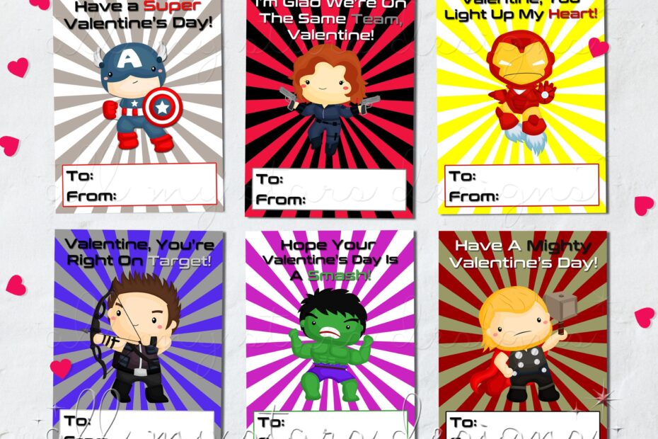PRINTABLE Avengers Inspired Set Of 6 Kid s Classroom Superhero Valentine Cards Instant Download Capt America Iron Man Hulk Thor Etsy