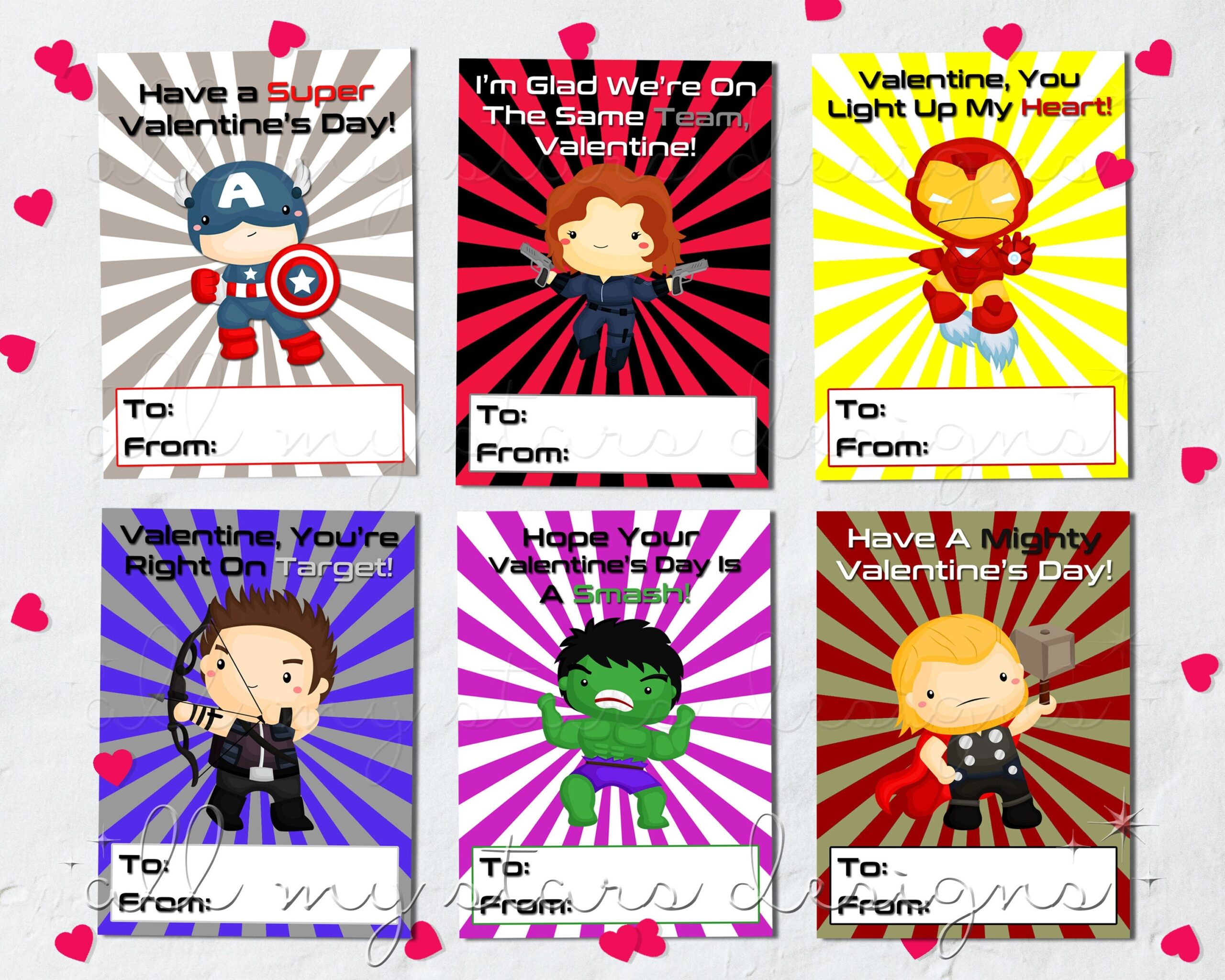 PRINTABLE Avengers Inspired Set Of 6 Kid s Classroom Superhero Valentine Cards Instant Download Capt America Iron Man Hulk Thor Etsy