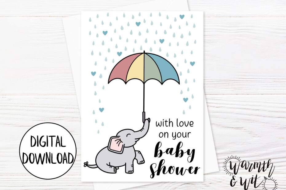 Printable Baby Shower Card Girl Boy Elephant Baby Shower Card