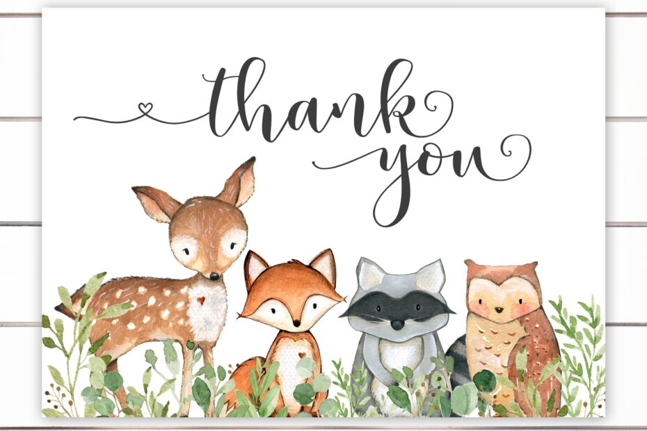 Printable Baby Shower Thank You Note Woodland Thank You Cards Greenery Thank You Card Printable Thank You Woodland Baby Shower WG1 Etsy