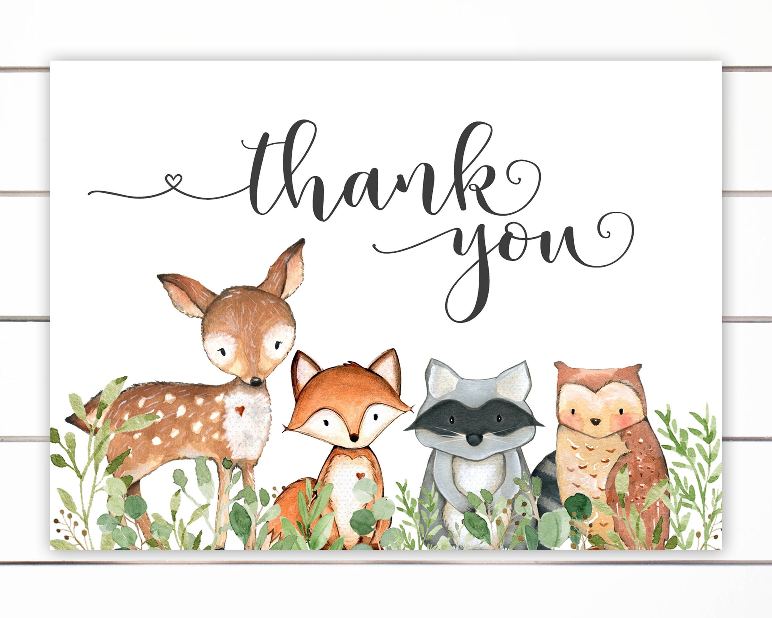 Printable Baby Shower Thank You Note Woodland Thank You Cards Greenery Thank You Card Printable Thank You Woodland Baby Shower WG1 Etsy