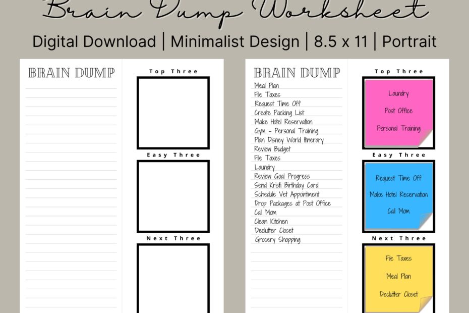 Printable Brain Dump Worksheet Brain Dump Organizer Brain Dump Bullet Journal Brain Dump Planner Brain Dump Printable Planner