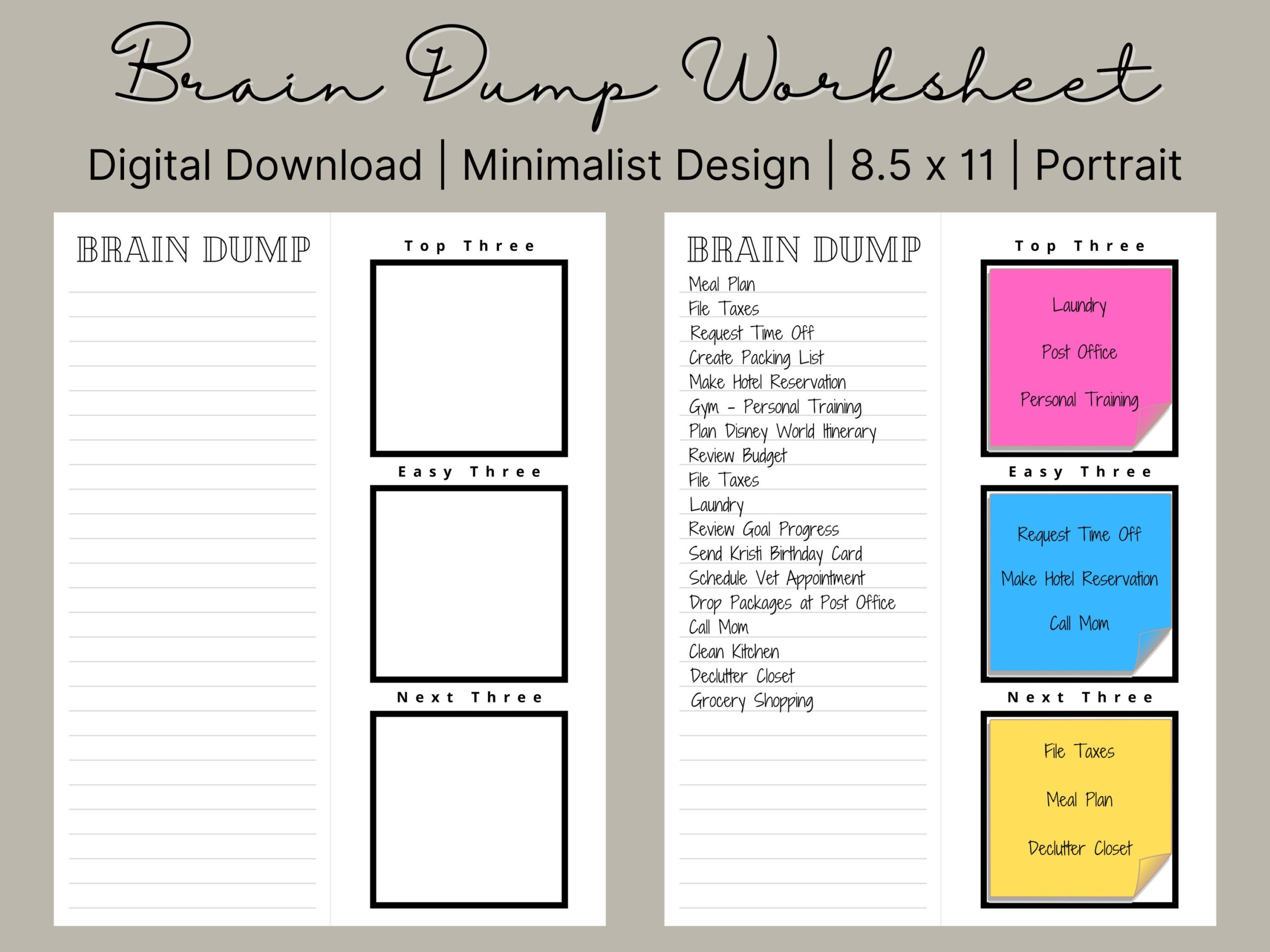 Printable Brain Dump Worksheet Brain Dump Organizer Brain Dump Bullet Journal Brain Dump Planner Brain Dump Printable Planner