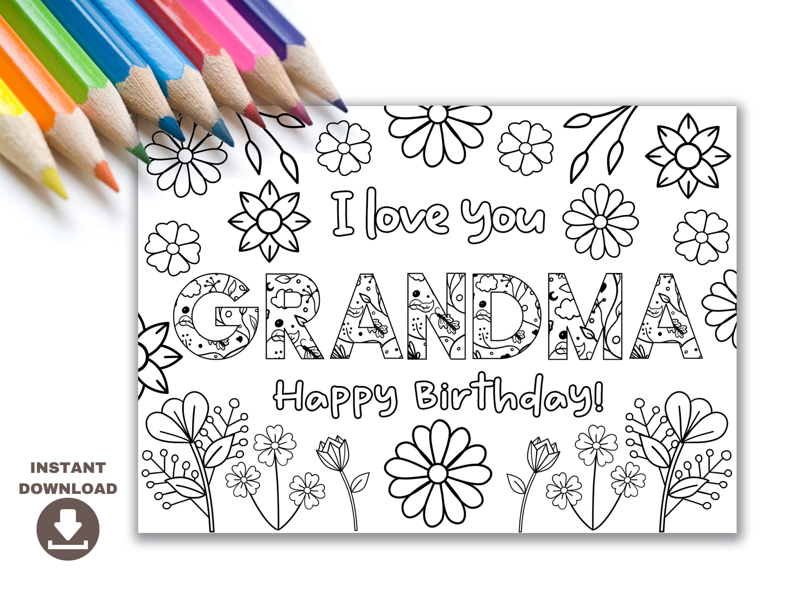 Printable Coloring Birthday Card For Grandma Grandmother Birthday Card DIY Gift Kids Craft For Grandma Birthday Instant Download Card Etsy UK