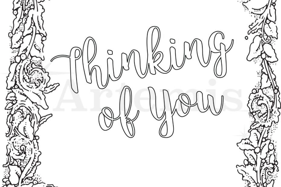 Printable Coloring Thinking Of You Card Make Your Own Cards At Home Instant Download DIY Card Floral Border Design Etsy