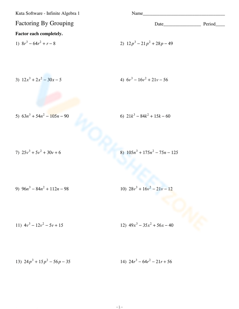factorization by grouping worksheet
