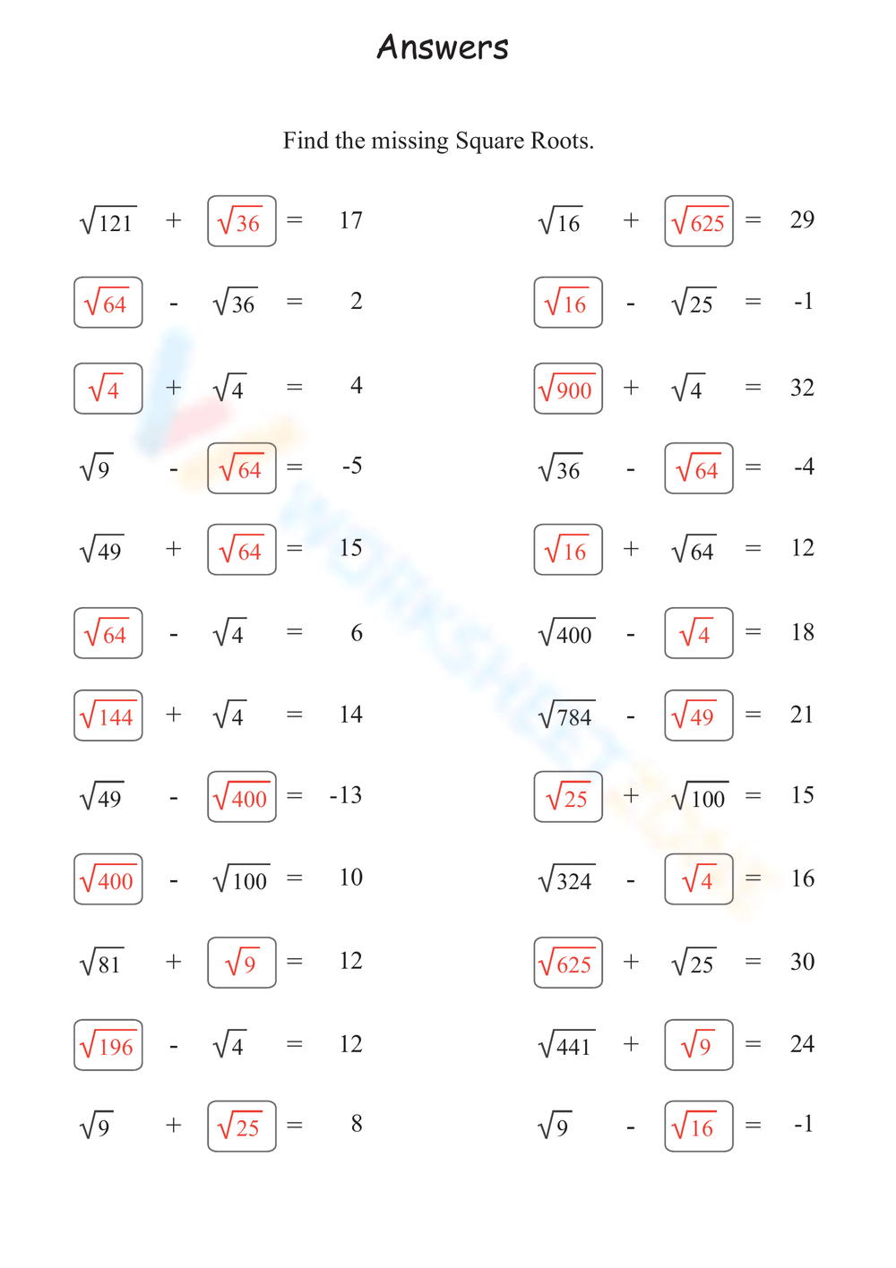 estimating square roots worksheet
