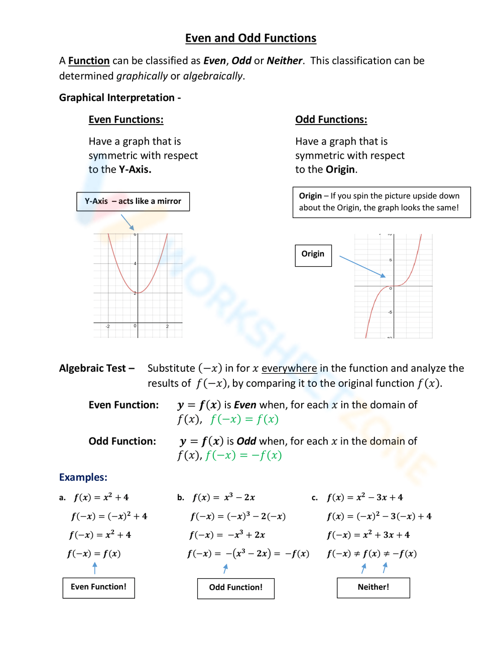Printable Even And Odd Functions Worksheets Download