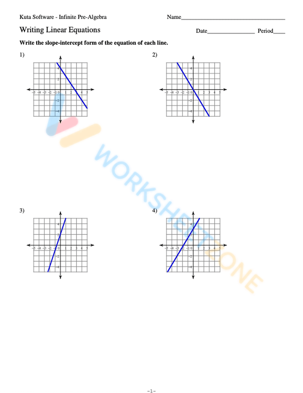 Printable Grade 8 Writing Linear Equations Worksheets