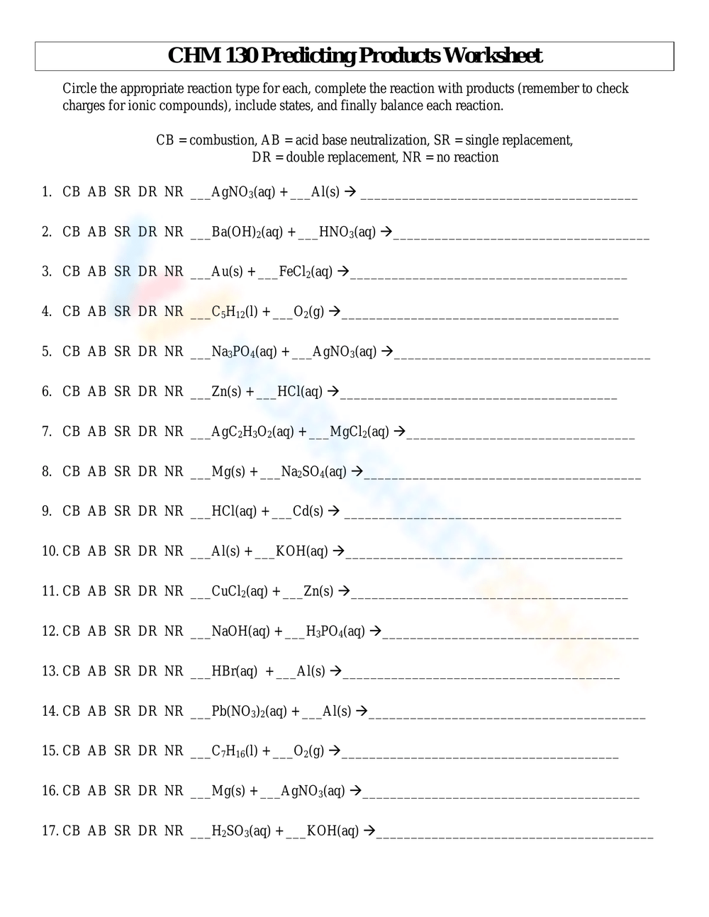 Printable Grade 9 Predicting Products Of Chemical Reactions Worksheets