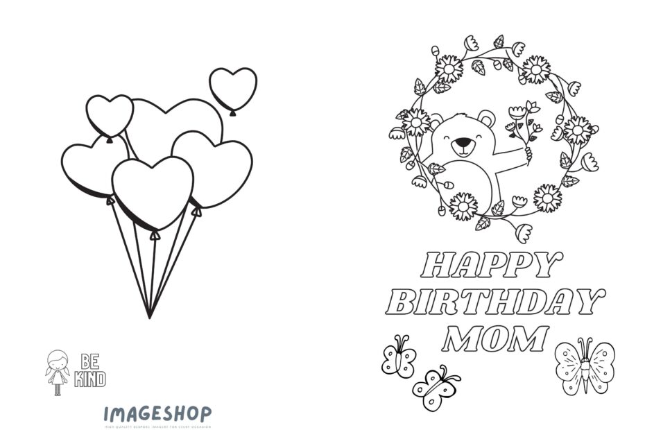 Printable Happy Birthday Mom mum Colouring In Card Printable