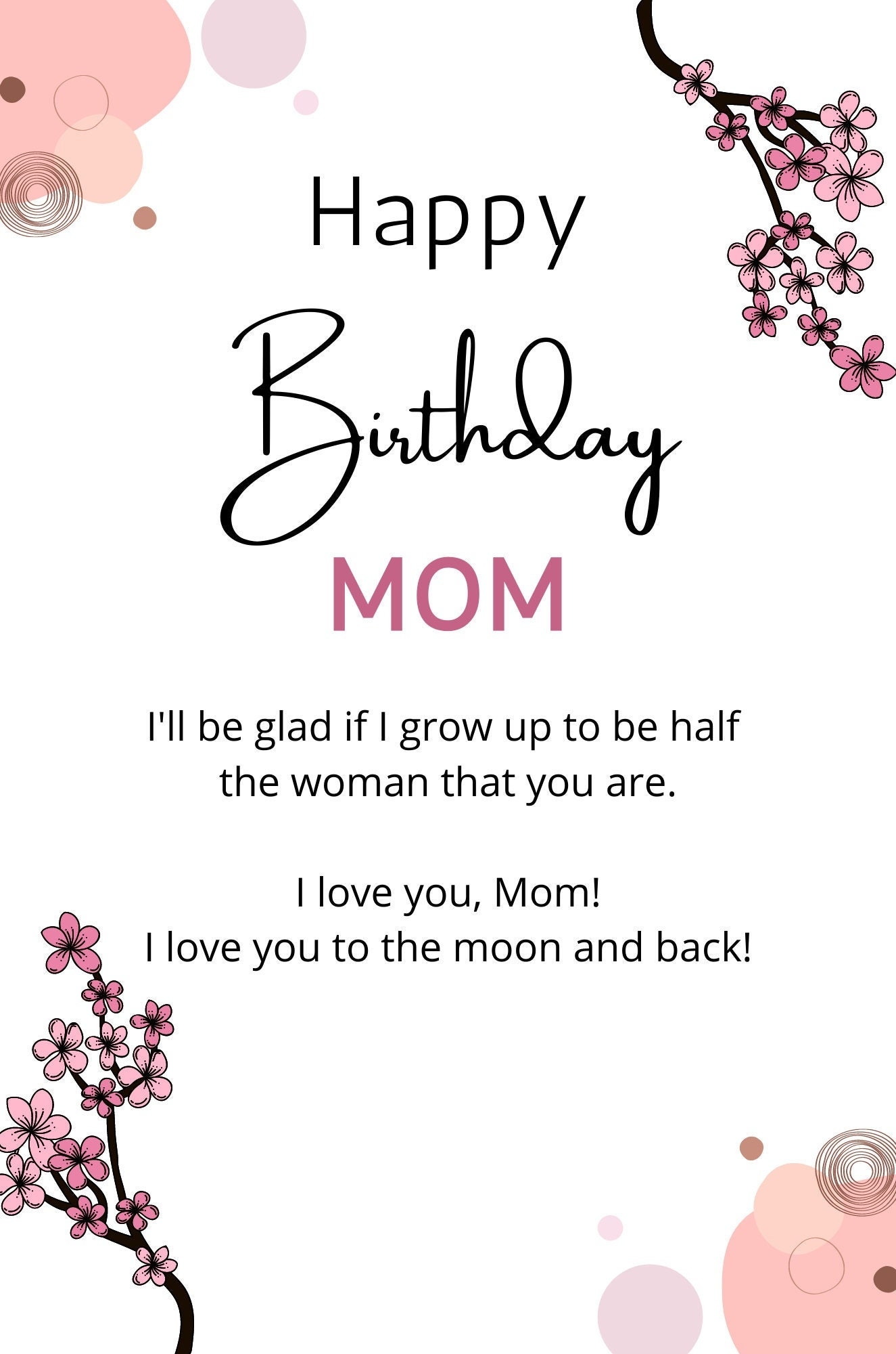 PRINTABLE Mom Birthday Card Pink Cute Birthday Card Digital Download Mummy Birthday Card Printable Birthday Card Instant Download A5 Card