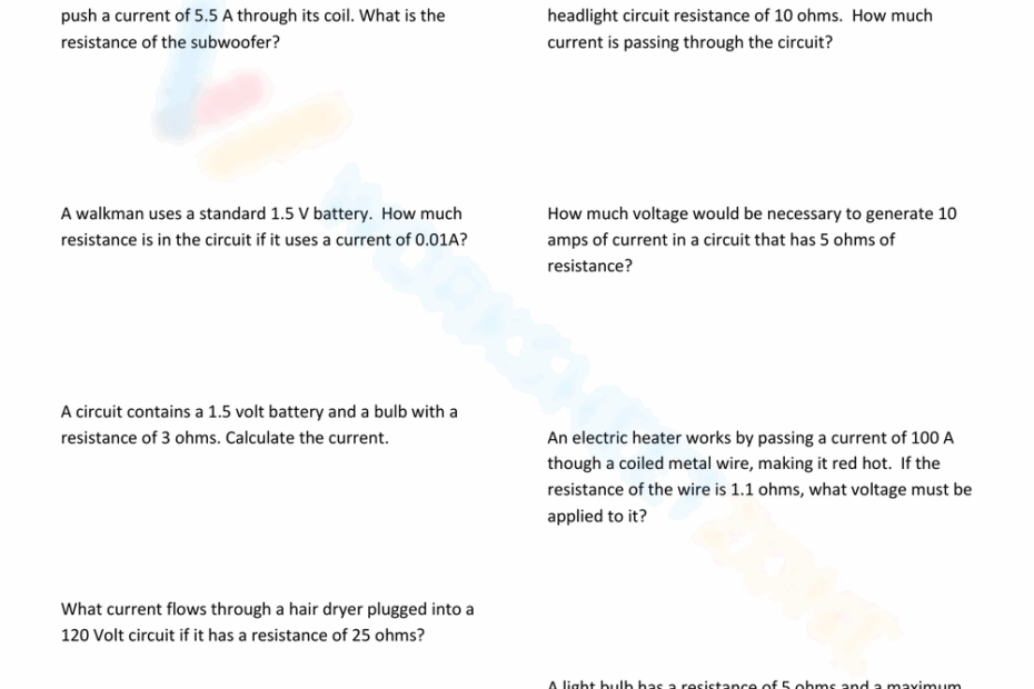 Printable Ohm s Law Worksheets Download