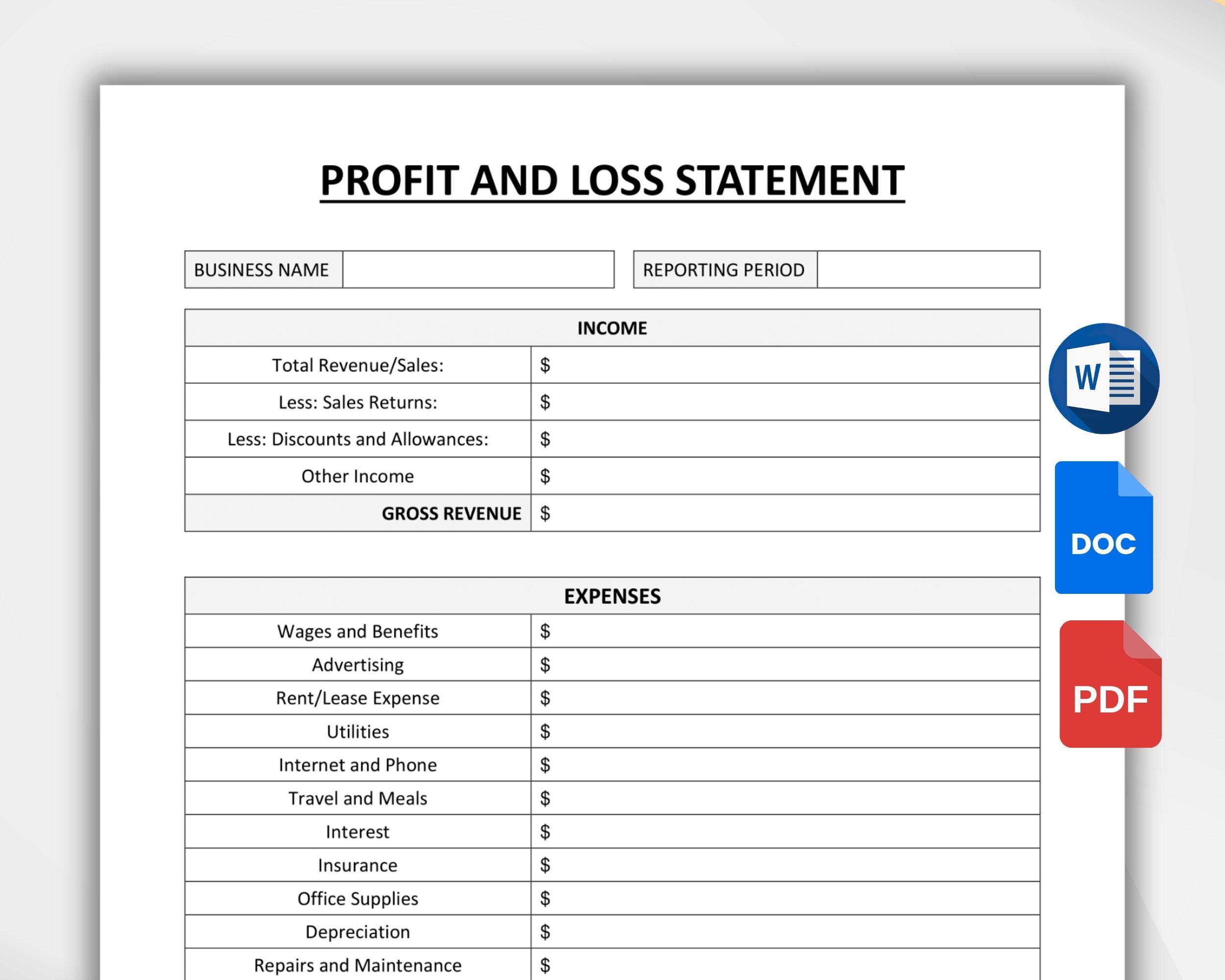 printable profit and loss worksheet pdf