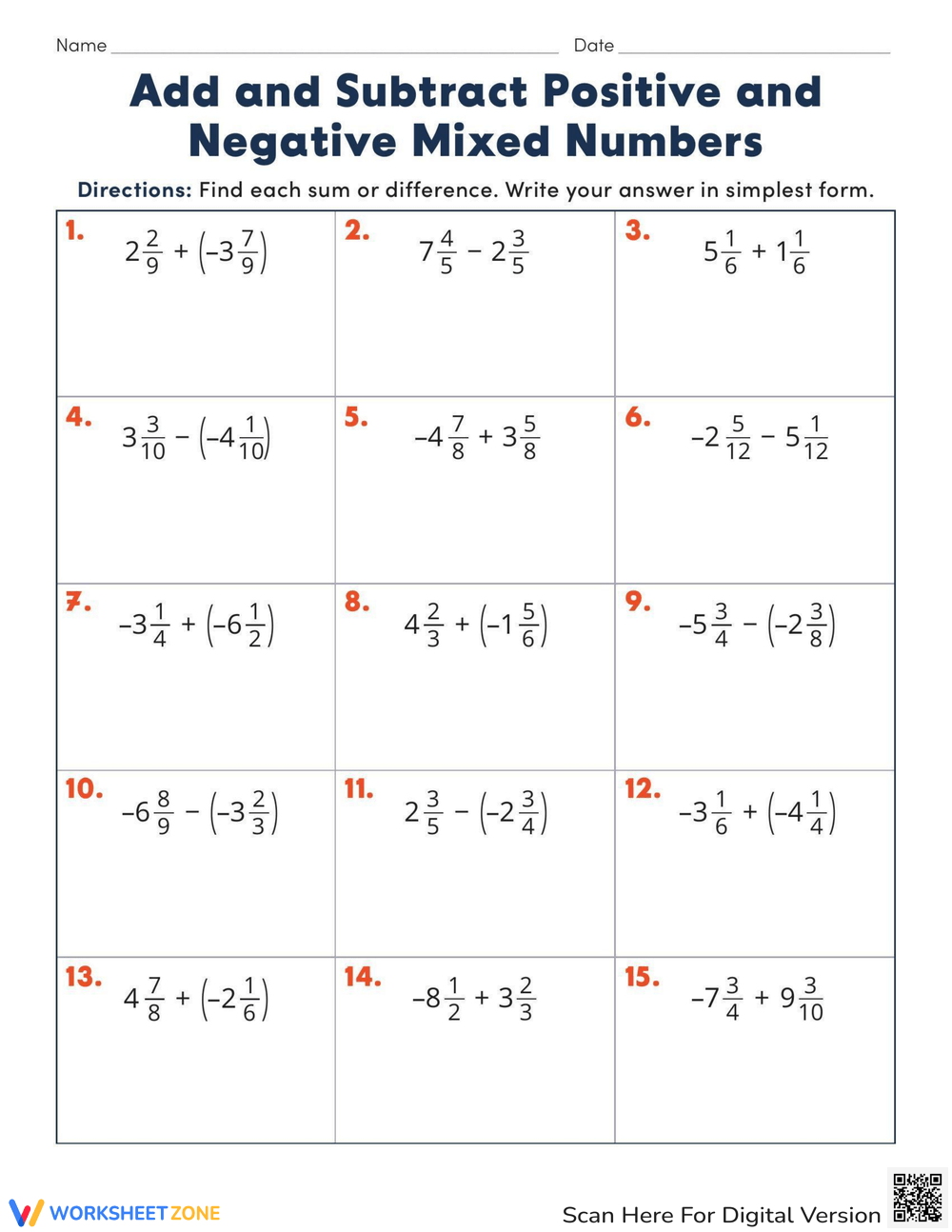 rational numbers worksheet