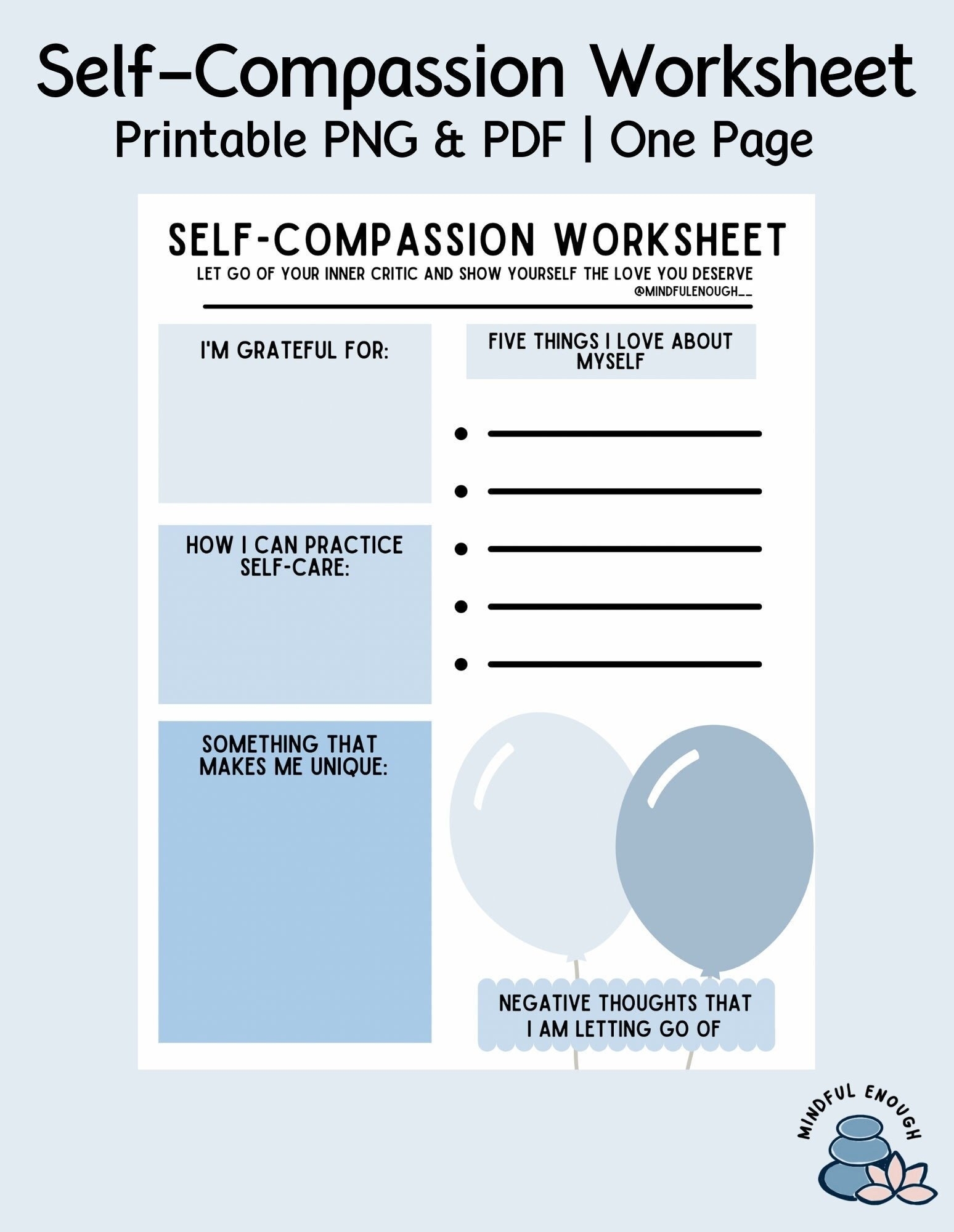 Printable Self compassion Worksheet Self love Journal 