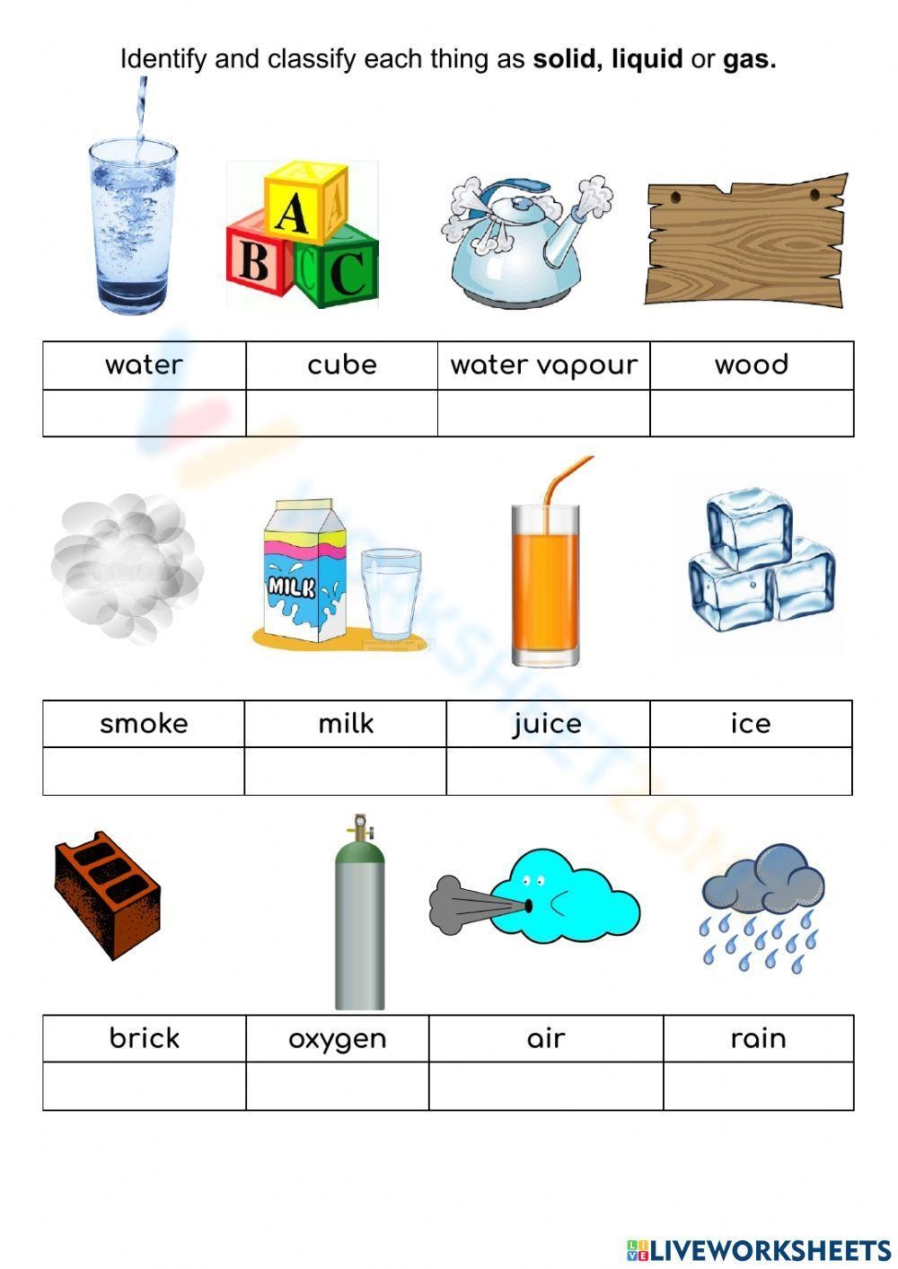 Printable Solid Liquid Gas Worksheets