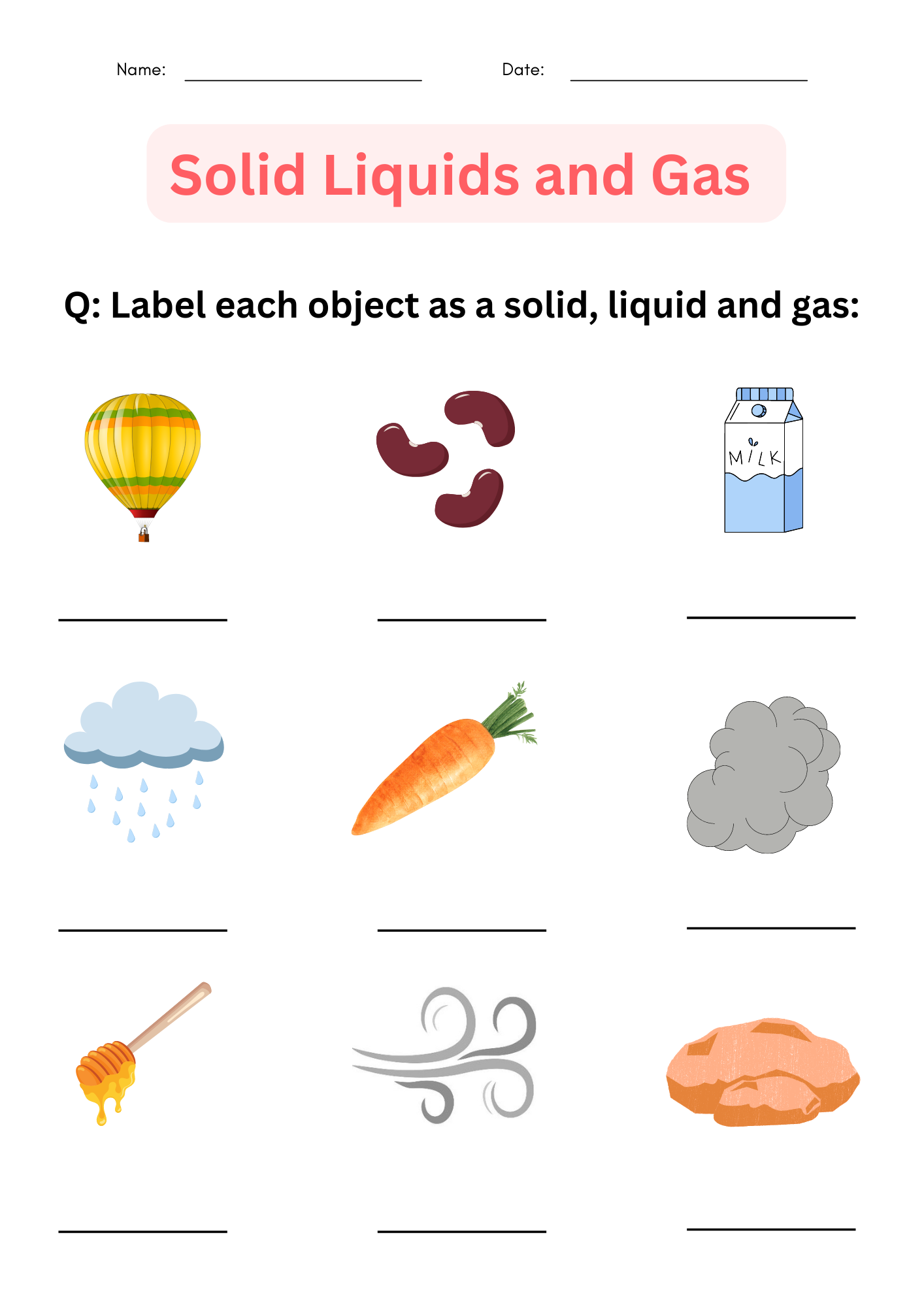 Printable Solid Liquids And Gas Worksheets For Grade 1 2 3 Made By Teachers