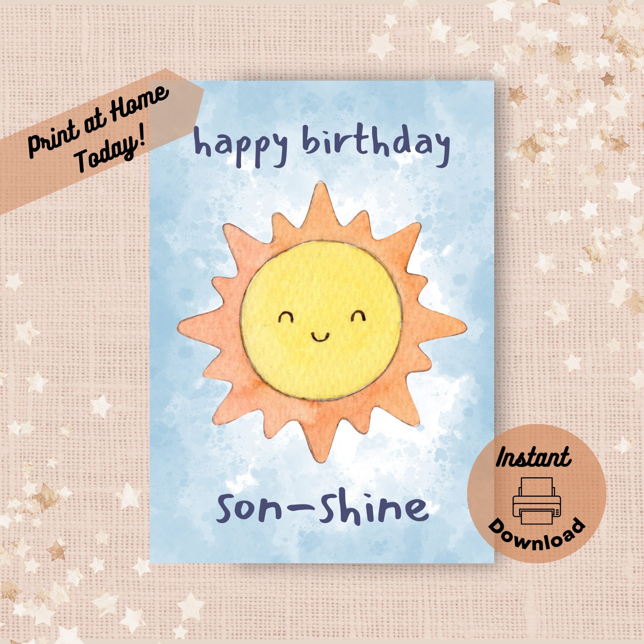 Printable Son Birthday Card Instant Download Print At Home Card 
