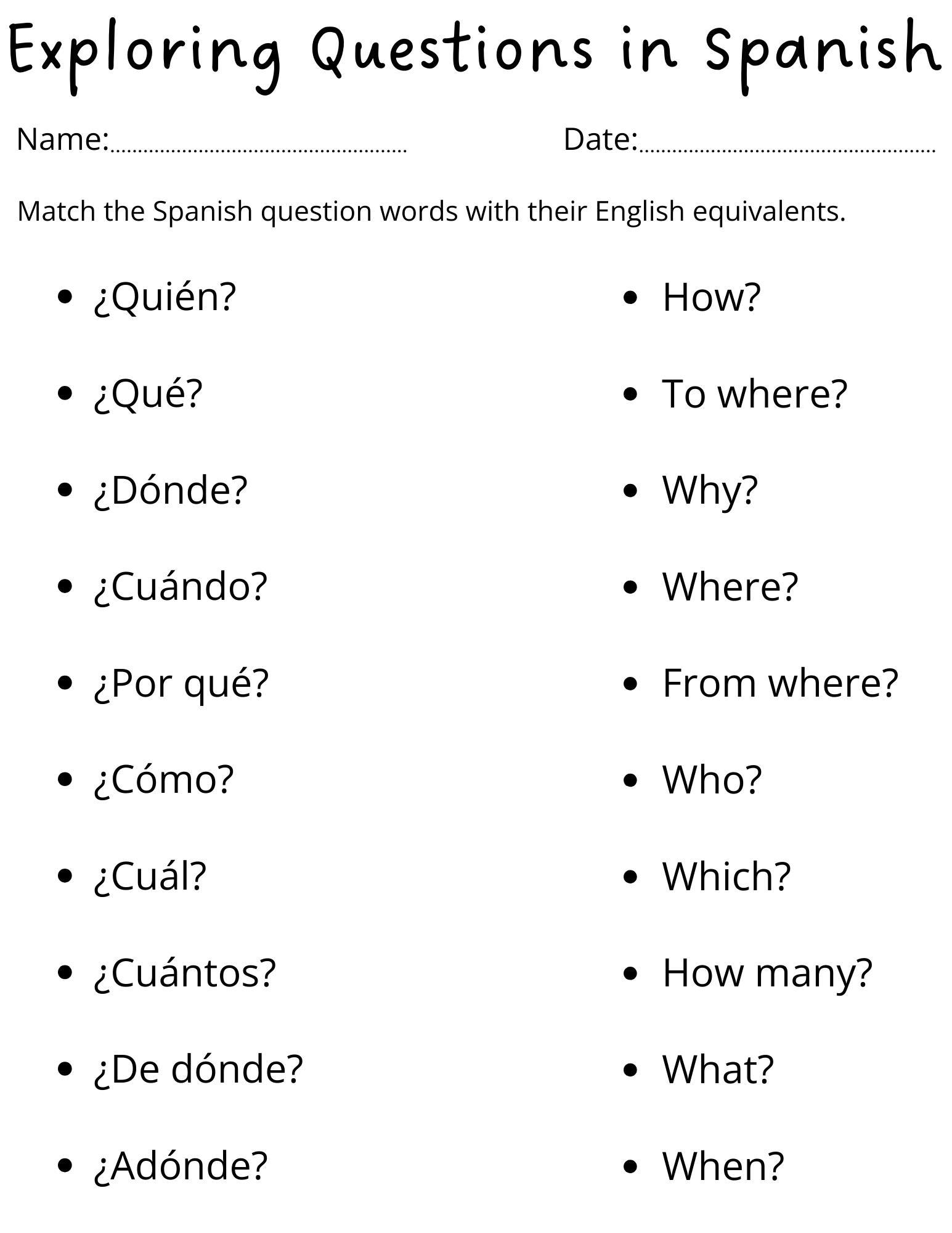 printable question words worksheet pdf