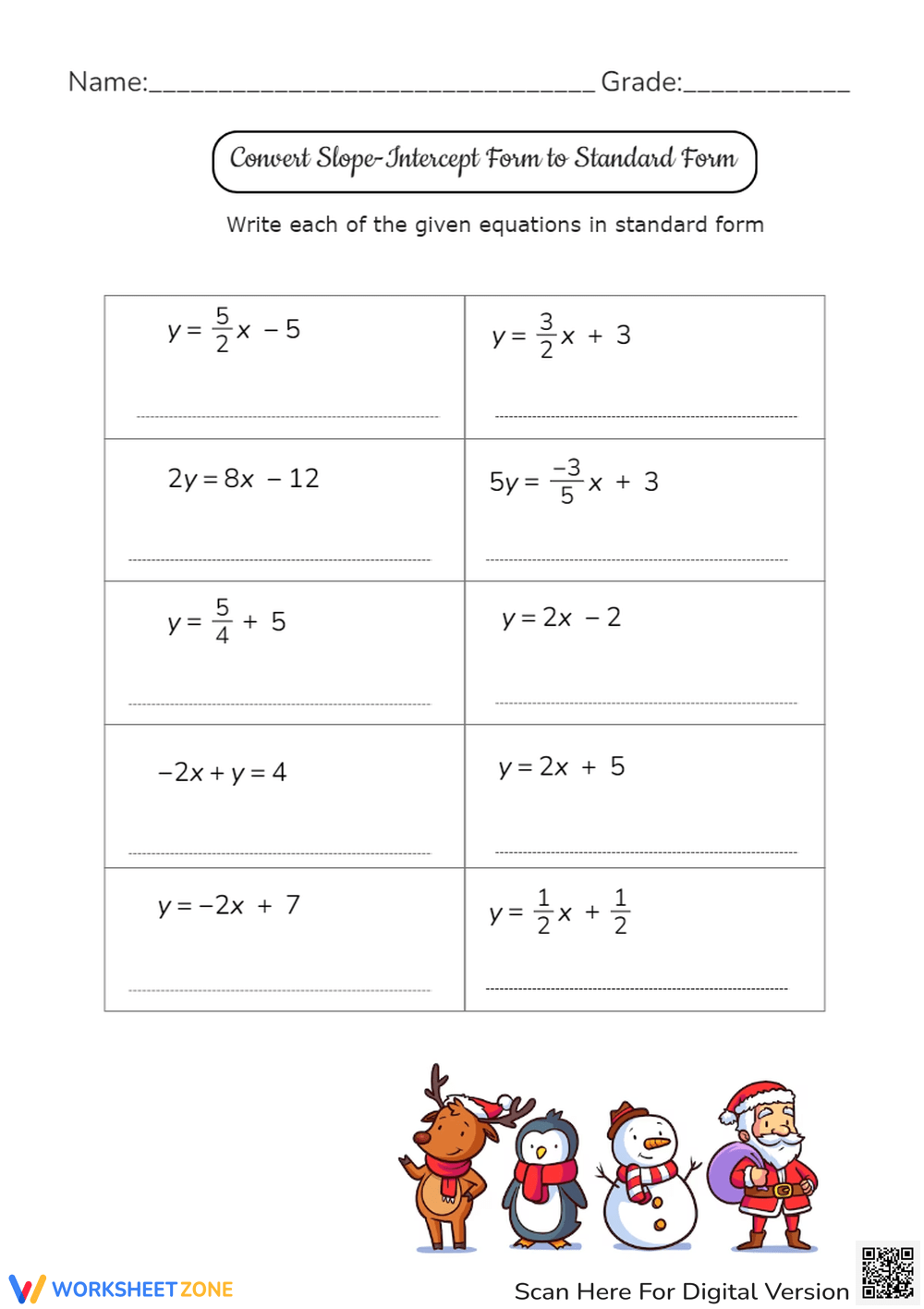 Printable Writing Linear Equations Worksheets