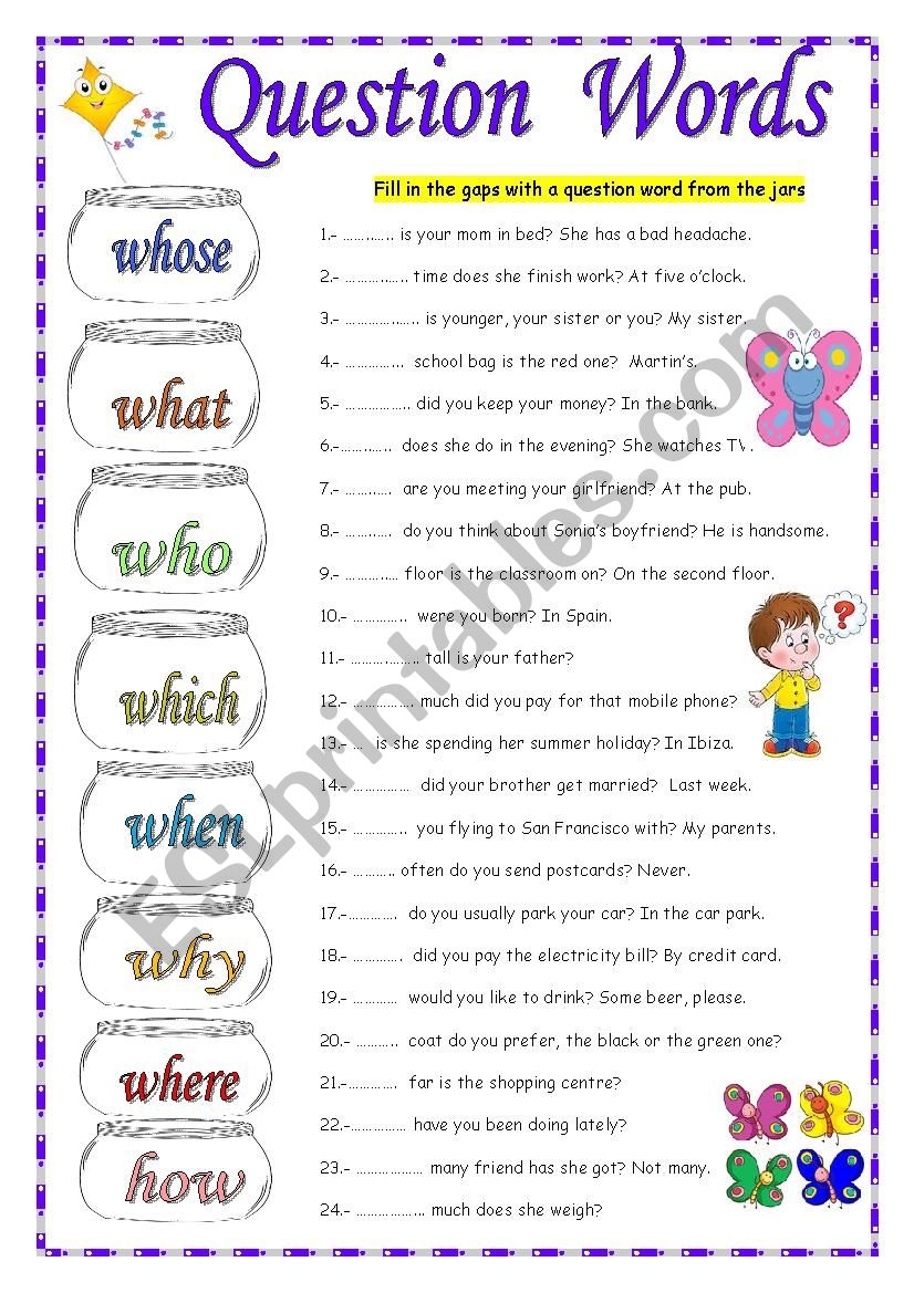Question Words Worksheet Free Printable Digital U0026 PDF 