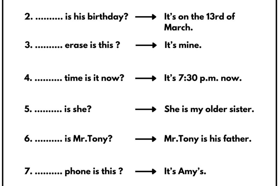 Question Words Write The Correct Question Word Grammar Exercise