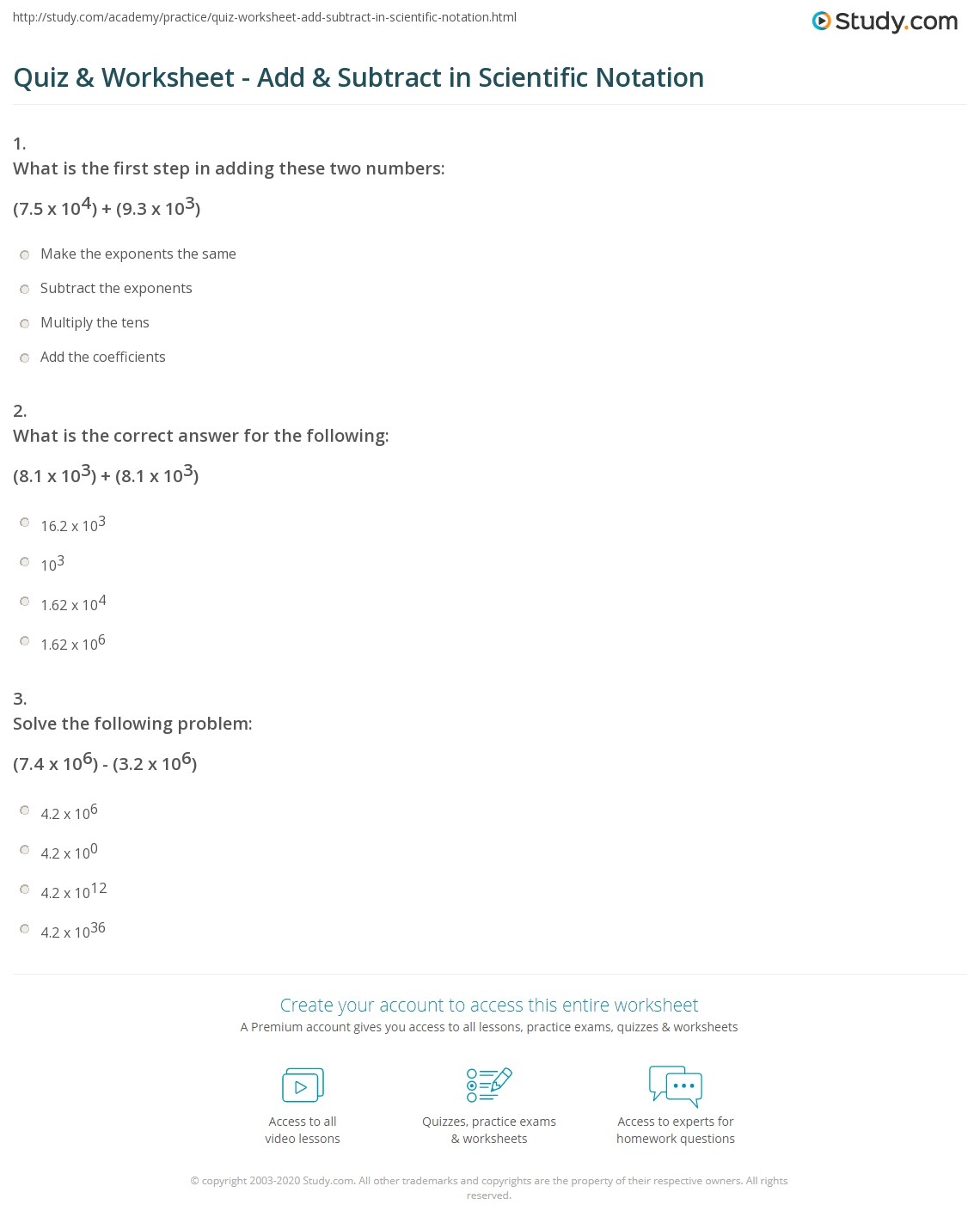 adding and subtracting scientific notation worksheet