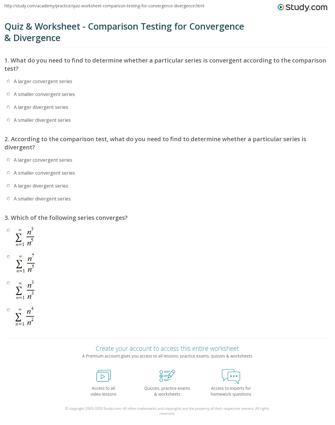 Quiz U0026 Worksheet Comparison Testing For Convergence U0026 Divergence Study