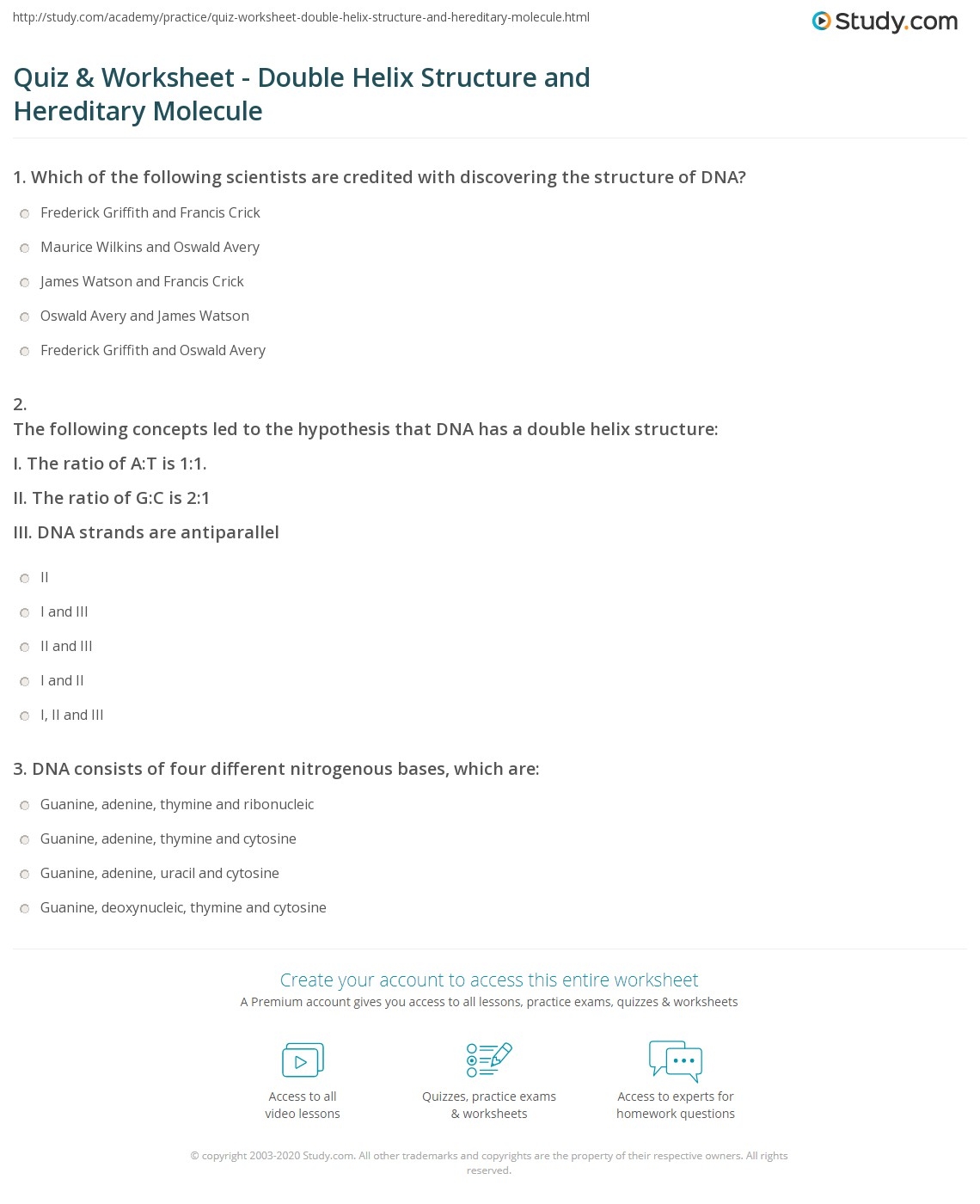 Quiz U0026 Worksheet Double Helix Structure And Hereditary Molecule Study