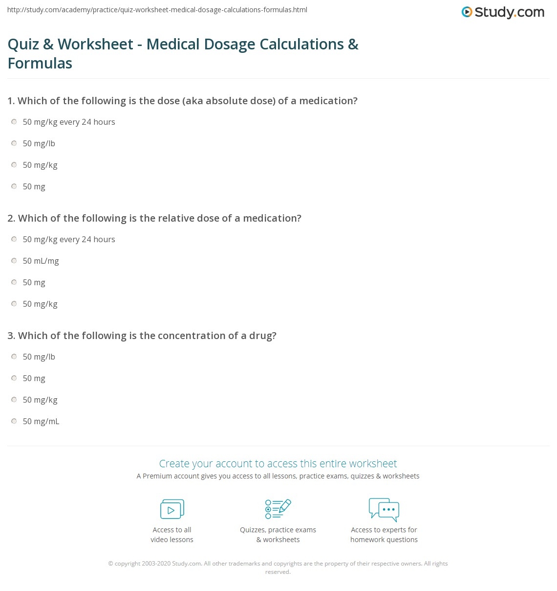 dosage calculation practice worksheets