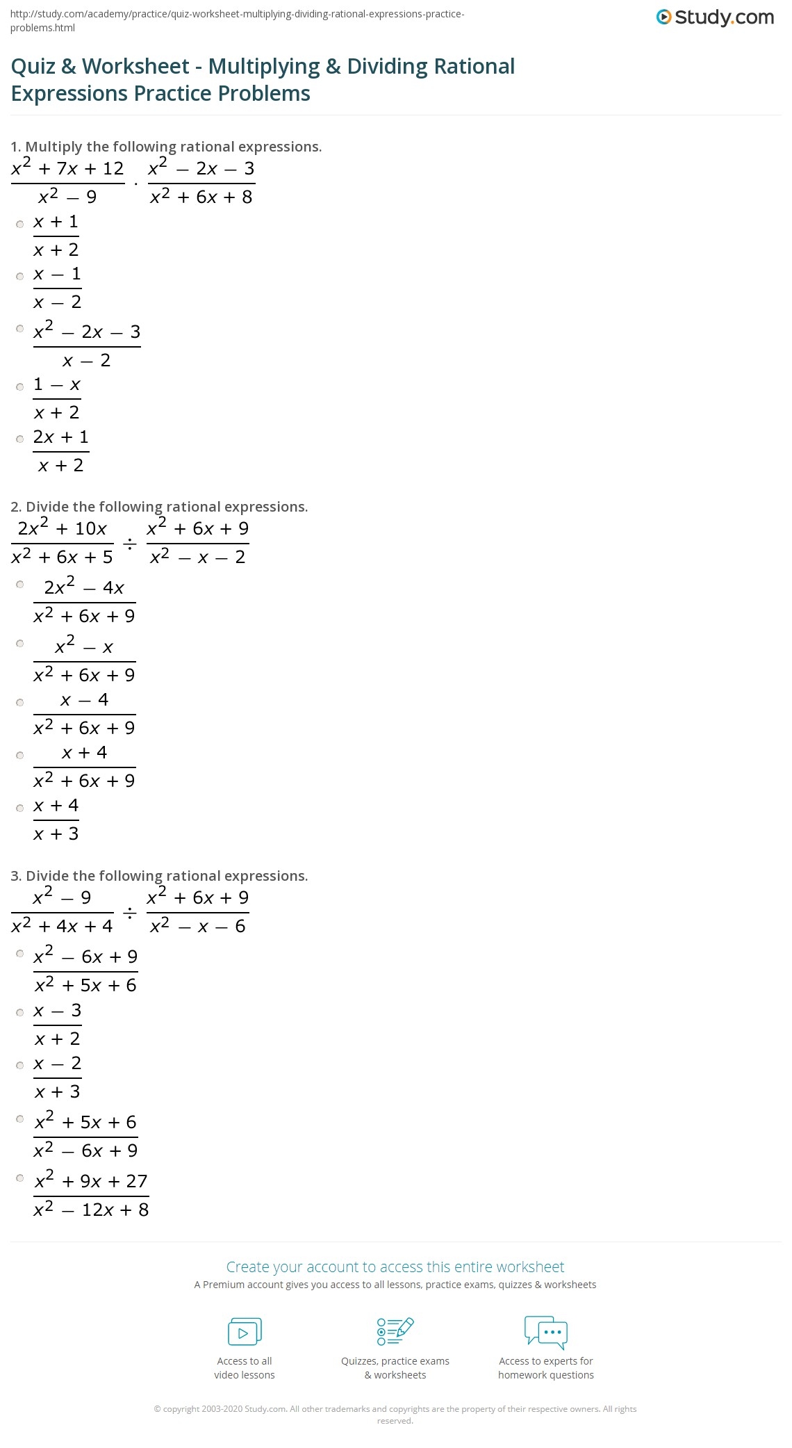 rational expressions worksheet
