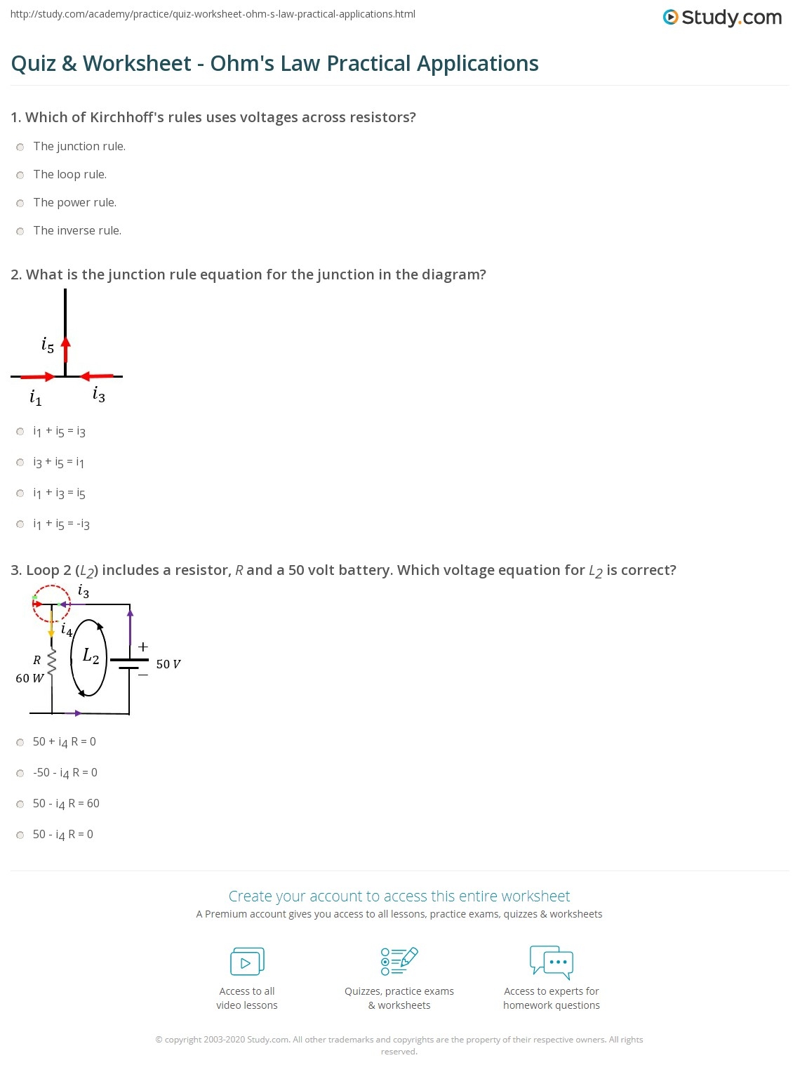 ohms law worksheet