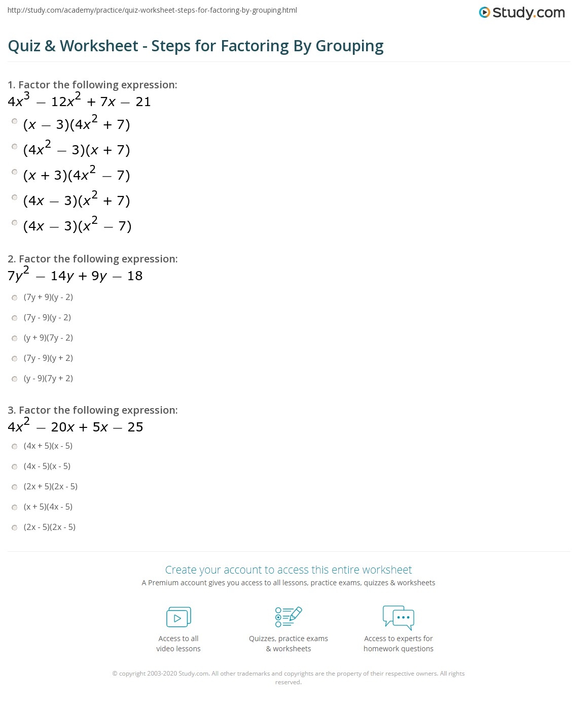factorisation by grouping worksheet