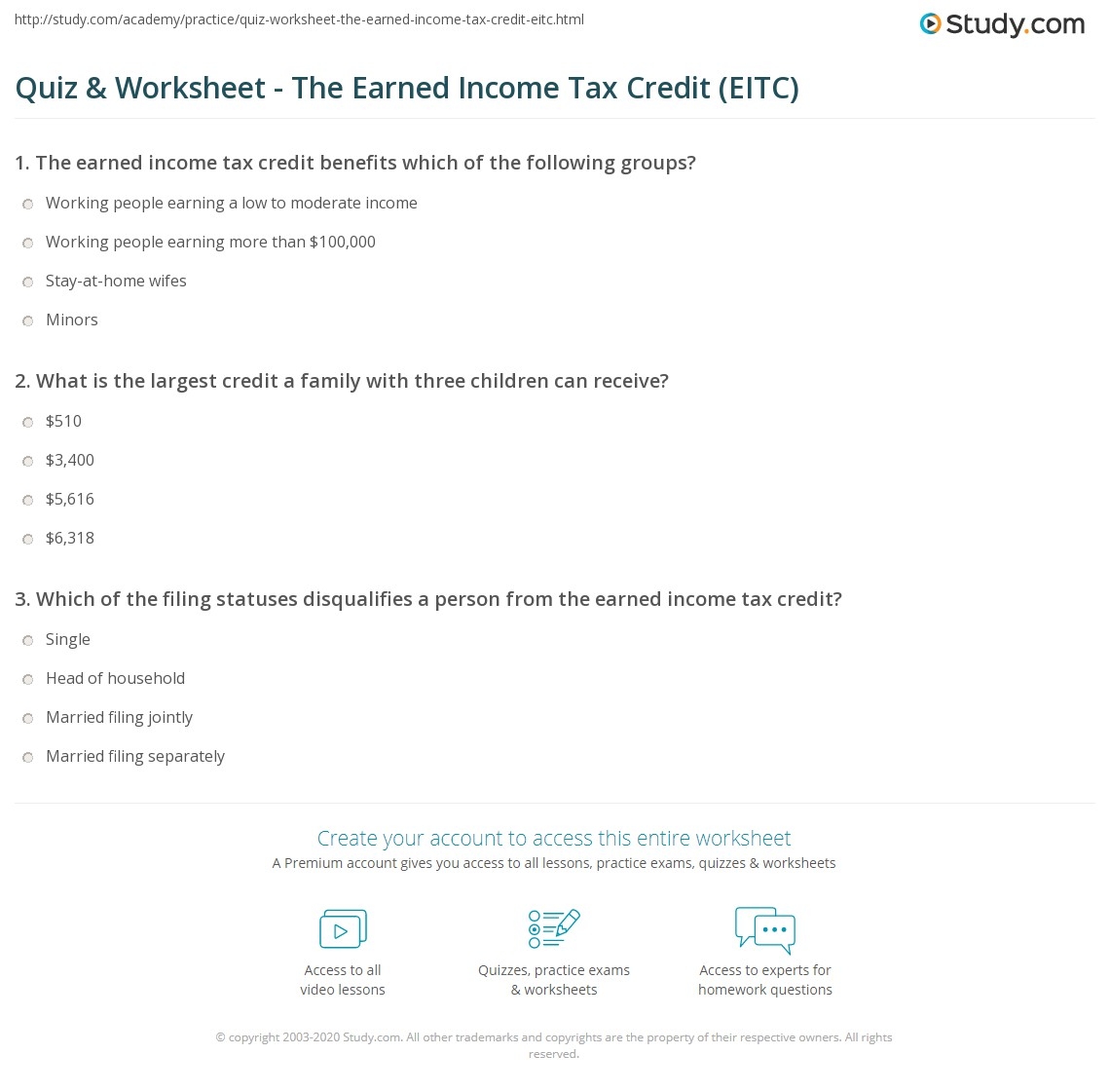 Quiz U0026 Worksheet The Earned Income Tax Credit EITC Study