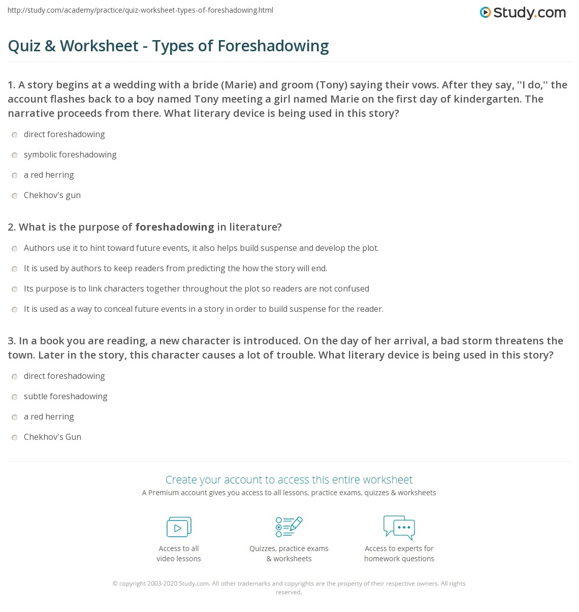 foreshadowing worksheets pdf