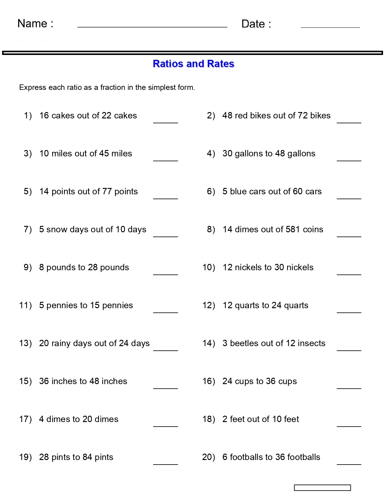Ratio Worksheets Rates And Unit Rates Worksheets