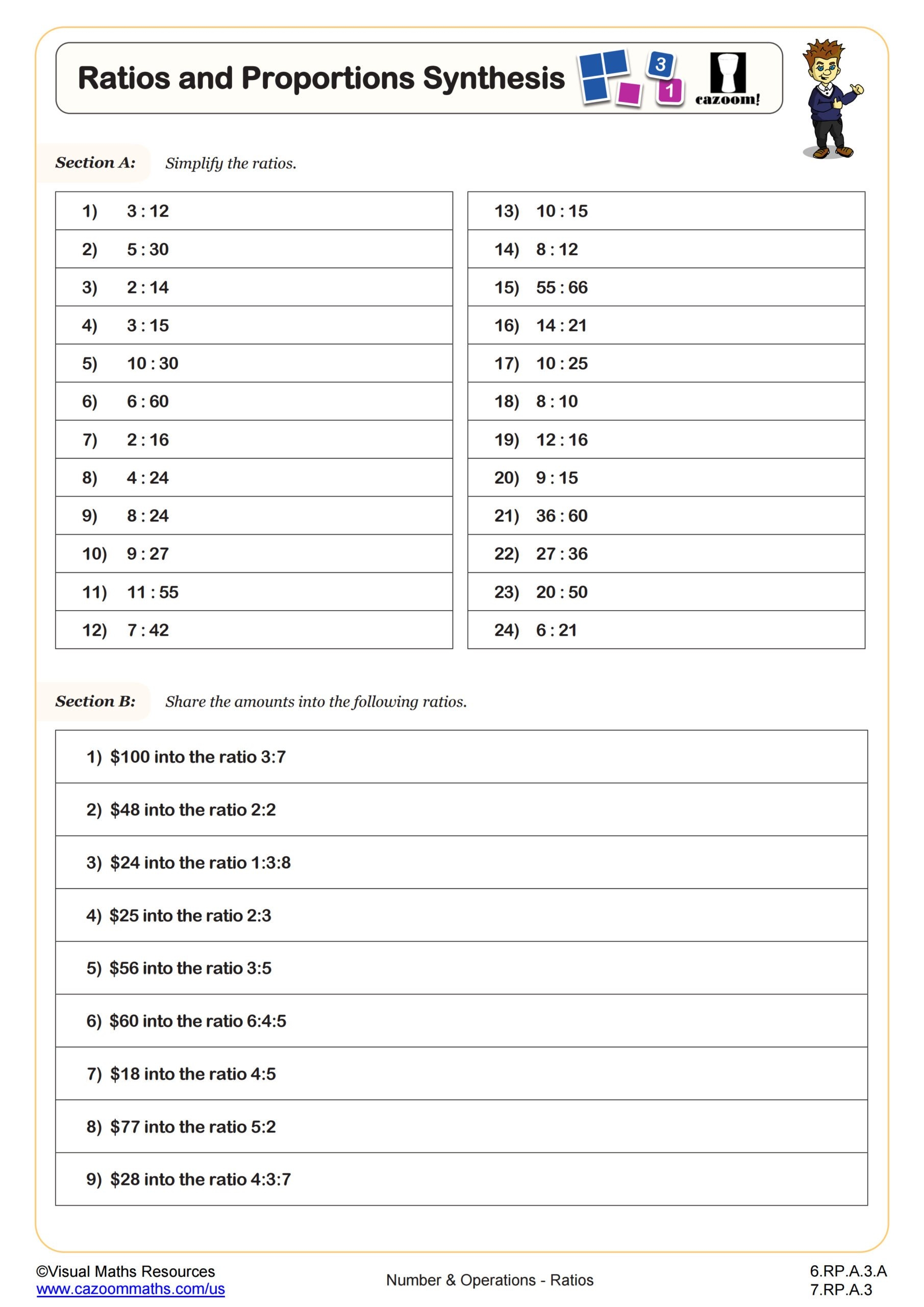 ratio worksheets for 6th graders