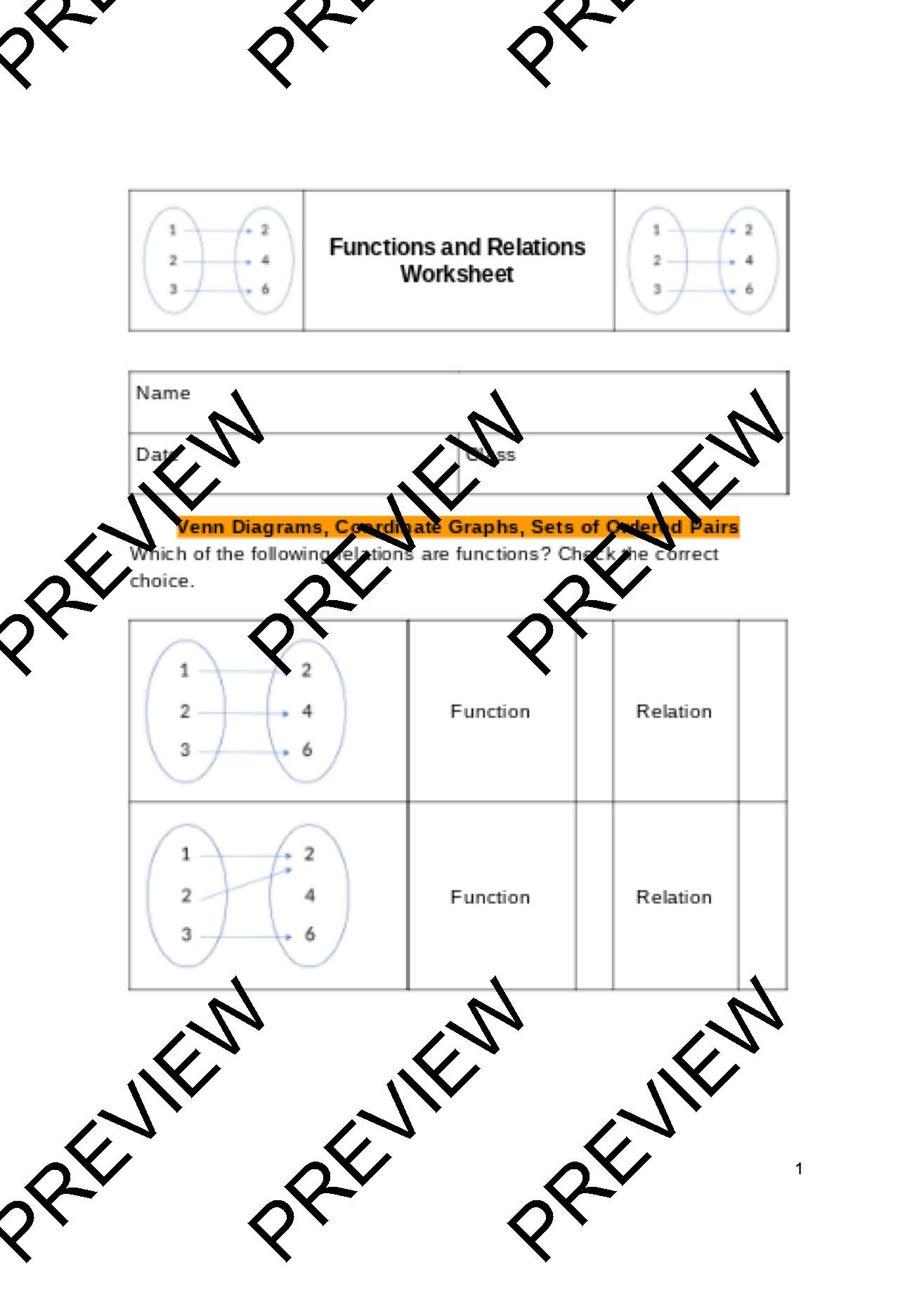 relations and functions worksheet