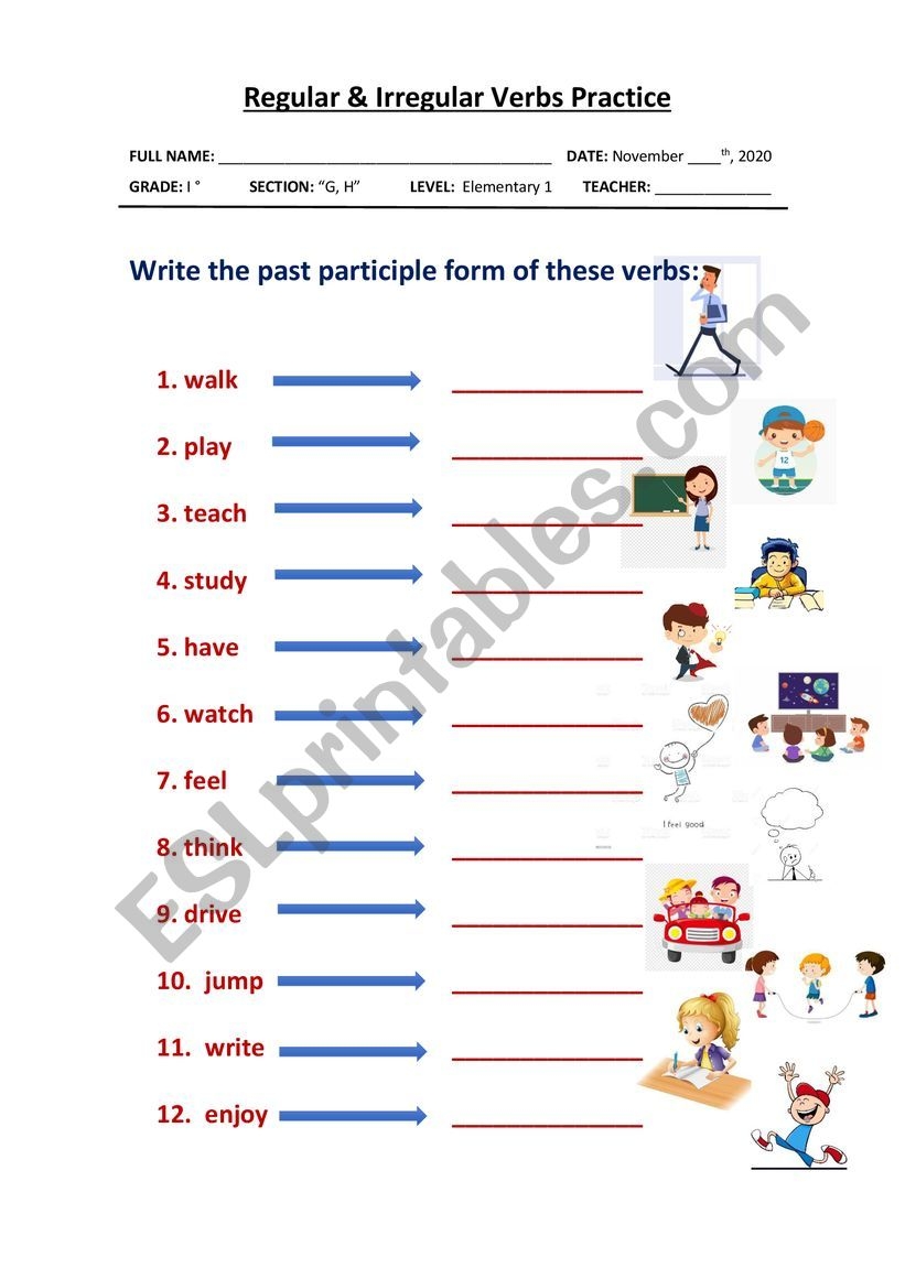 Regular U0026 Irregular Verbs Past Participle ESL Worksheet By Medina2020