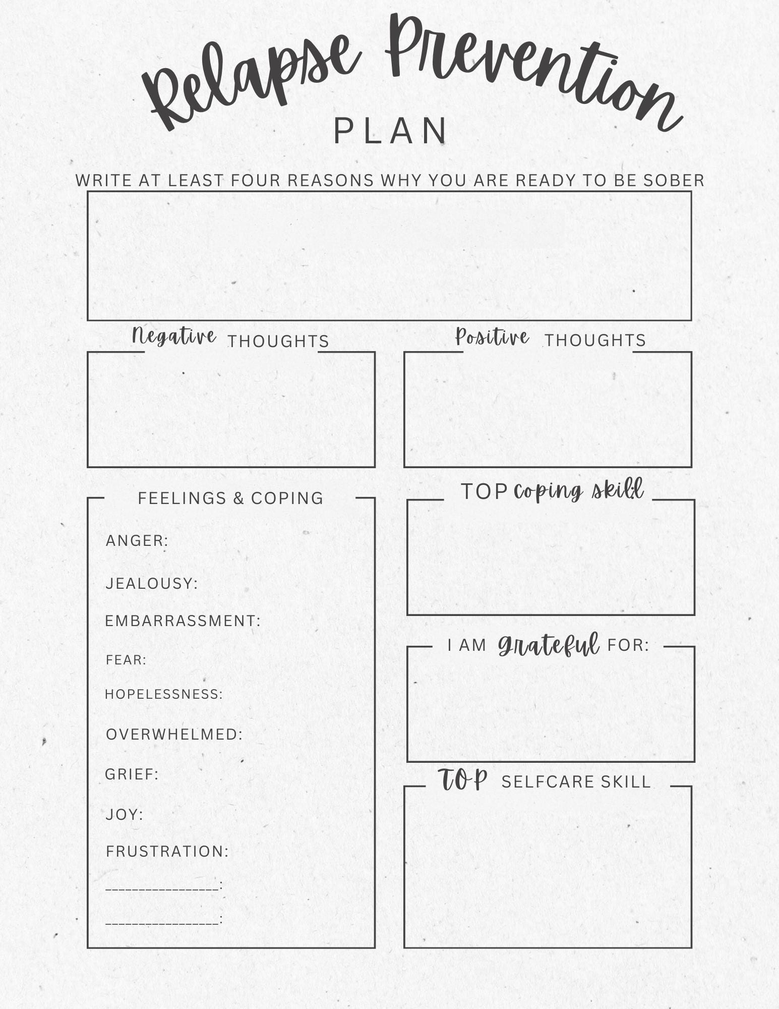 printable relapse prevention plan worksheet pdf