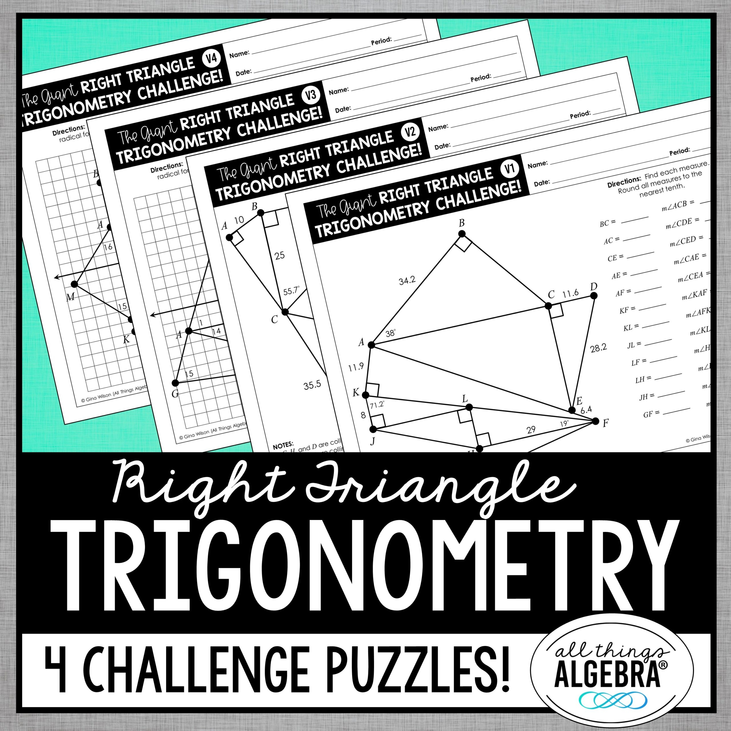 Right Triangle Trigonometry Challenge Puzzles All Things Algebra 