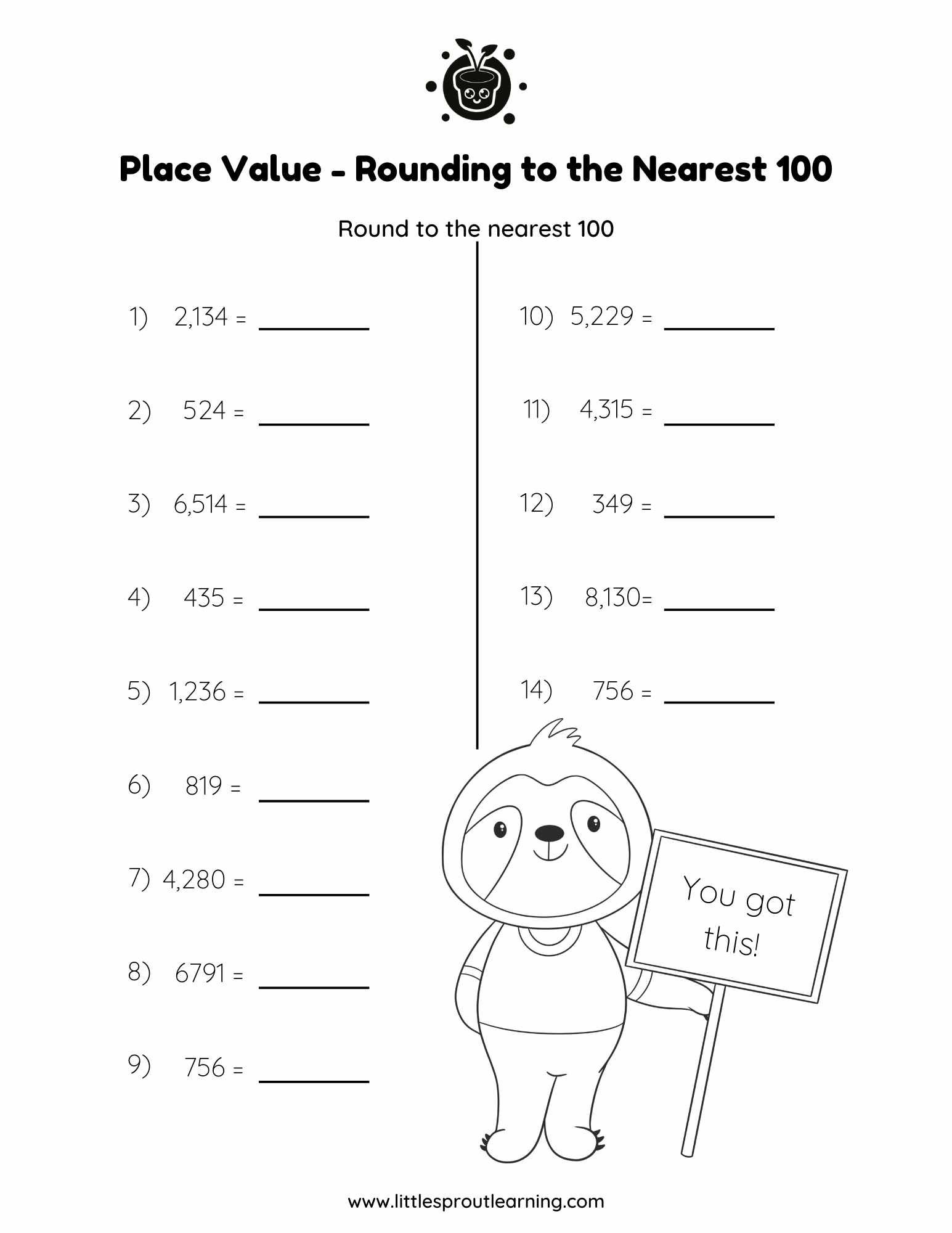 Rounding To The Nearest 100 Little Sprout Art