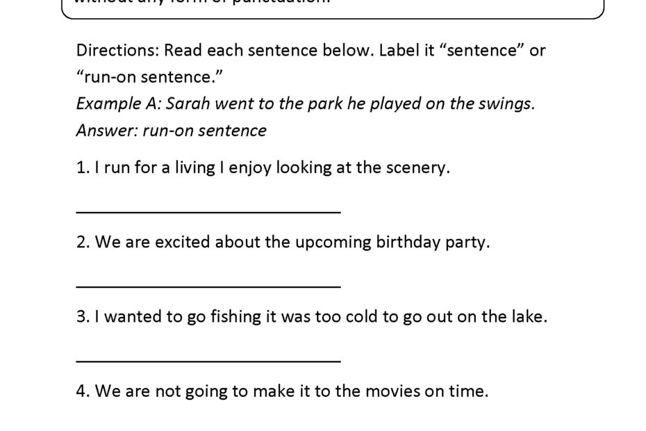 Run On Sentences Worksheets Run On Sentence Or Not Worksheet