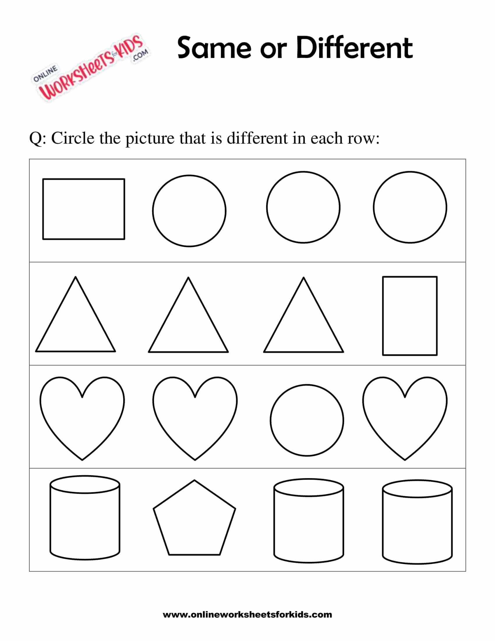 Same And Different Worksheet Digital Worksheets Library