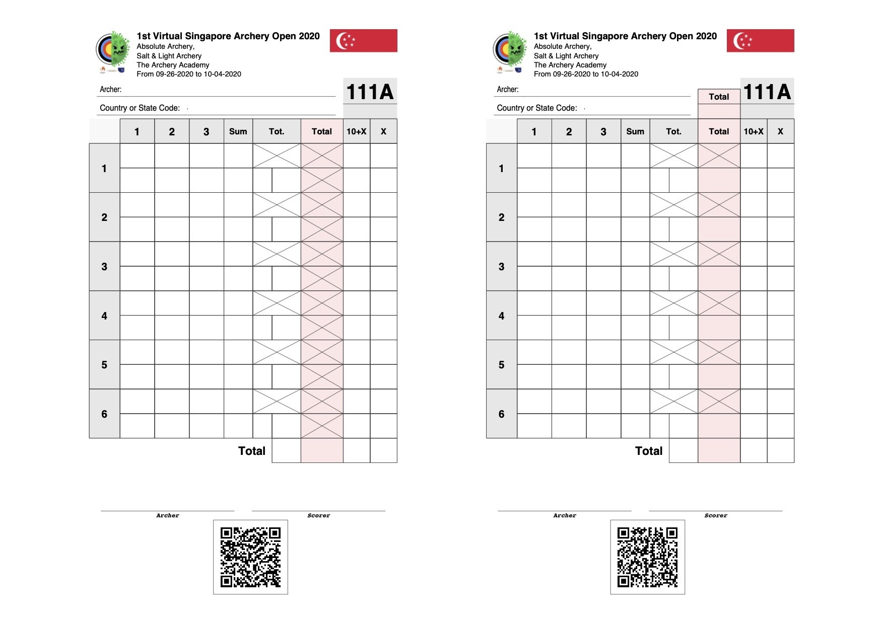 Sample Scoresheets Archery Association Of Singapore AAS 