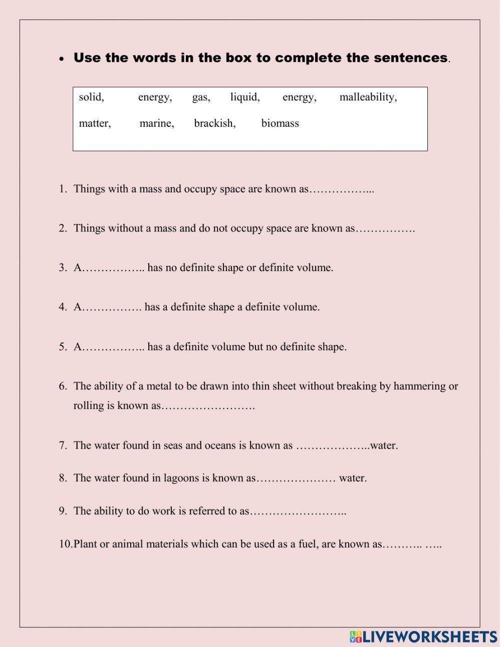 science for 6th graders worksheets