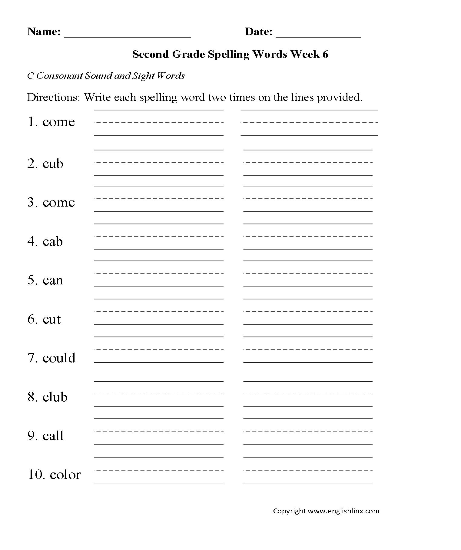 Second Grade Spelling Worksheets Free Word Lists U0026 Printable 