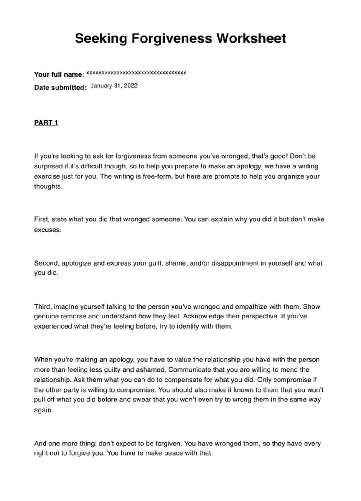 forgiveness worksheets